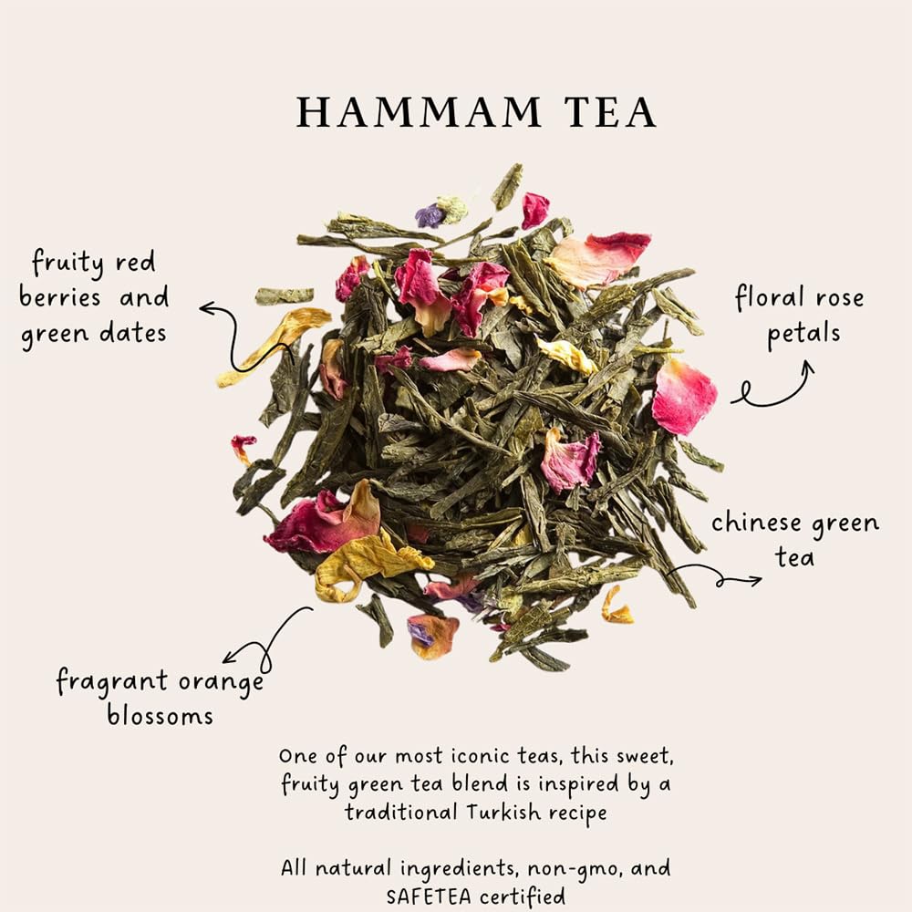 Palais des Thés - Hammam Tea - Green Tea, Rose & Red Berries - 3.5oz Loose Leaf Metal Gift Tin, Serves 20-25 Cups