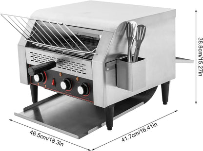 Commercial Conveyor Toaster 450 Slices/Hour Stainless Steel Conveyor Restaurant Toaster 2400W Countertop Electric Industrial Toasters w/Double Heating Tubes for Bun Bagel Bread Baked Food