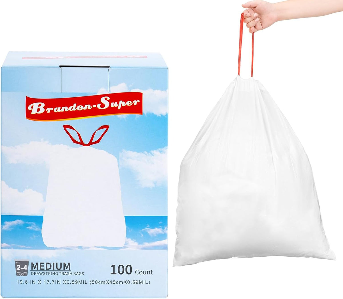 Small Trash Bag 4 Gallon Drawstring Garbage Bags For Small Trash Cans 2-4 Gallon, Office kitchen Bathroom, Thickened Stretchy (100 Count)
