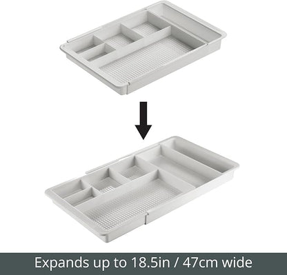 mDesign Expandable Plastic Drawer Organizer and Storage Container for Office Supplies - Gel Pen Pencil, Marker, Stationary, Desk Supply Holder for Drawers and Desktop - Lumiere Collection - Light Gray