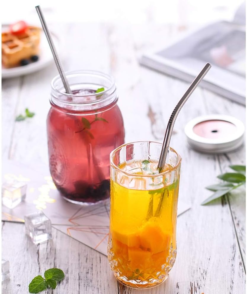 Set of 10 Stainless Steel Straws, HuaQi Bent Reusable Drinking Straws 10.5'' Long 0.24‘’ Dia for 30 oz Tumbler and 20 oz Tumbler