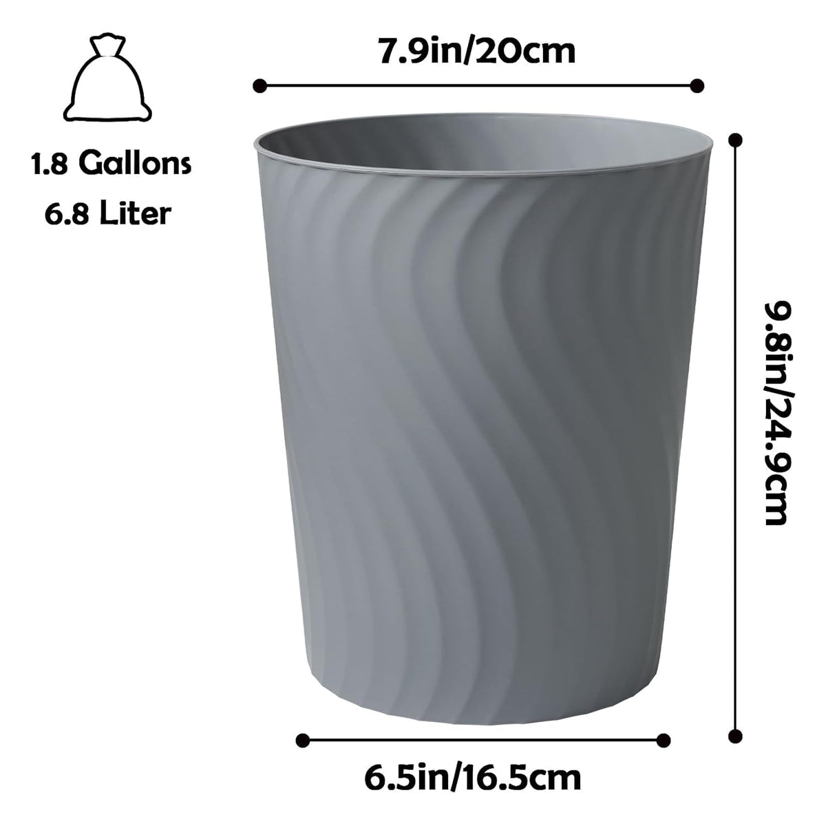 YGJT Small Trash Can, 3 Pack 1.8 Gallons Bathroom Trash Can, Slim Waste Basket, Round Garbage Can, Plastic Trash Bin for Kitchen, Dorm, Bedroom, Office, Living Room, Study, Compact Spaces(Grey)