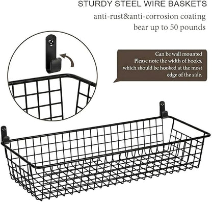 Sheechung Farmhouse Decor Metal Wire Storage Organizer Bin Basket(2 Pack) - Rustic Toilet Paper Holder - Storage Organizer for Bathroom, kitchen cabinets,Pantry, Laundry Room, Closets, Garage (Black)