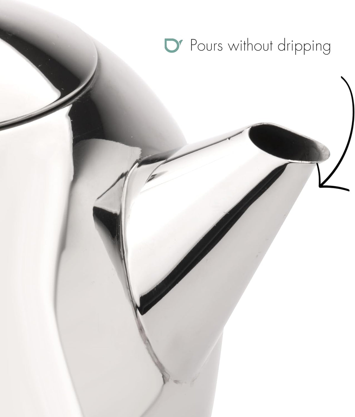 Santhee Double Walled Teapot, 1.4-Liter Stainless Steel Glossy Finish with Glossy Accents