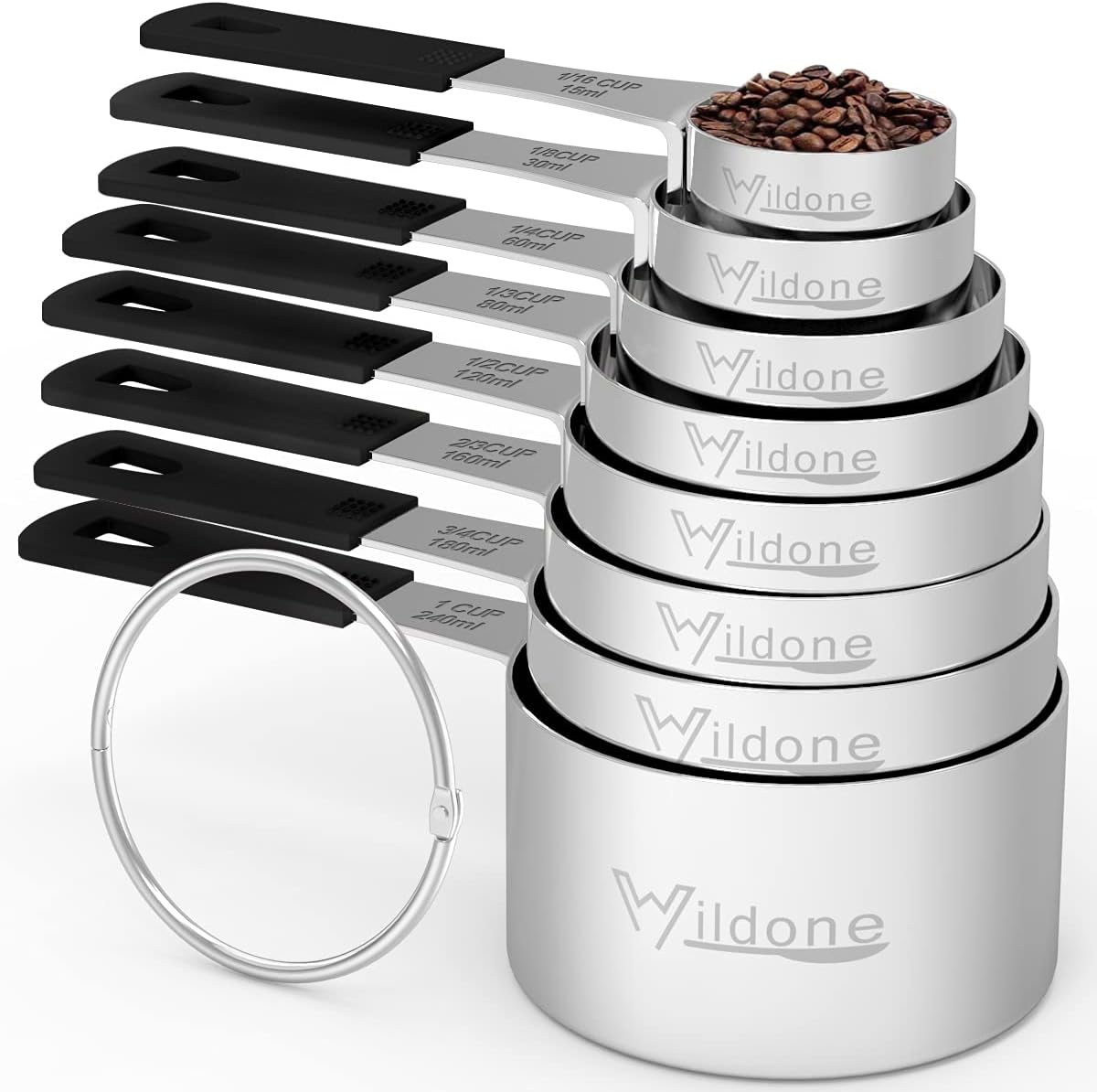 Measuring Cups & Spoons Set of 18 - Wildone Stainless Steel Nesting Measuring Cups 8 Piece and 9 Measuring Spoons, 1 Leveler