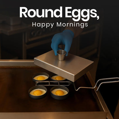Rattleware Stainless Steel Egg Rings - Commercial-Grade, Even Cooking, Heat-Resistant Handle, Ideal for Frying Eggs - Durable & Trusted by Professional Chefs Worldwide (4 Ring Set)