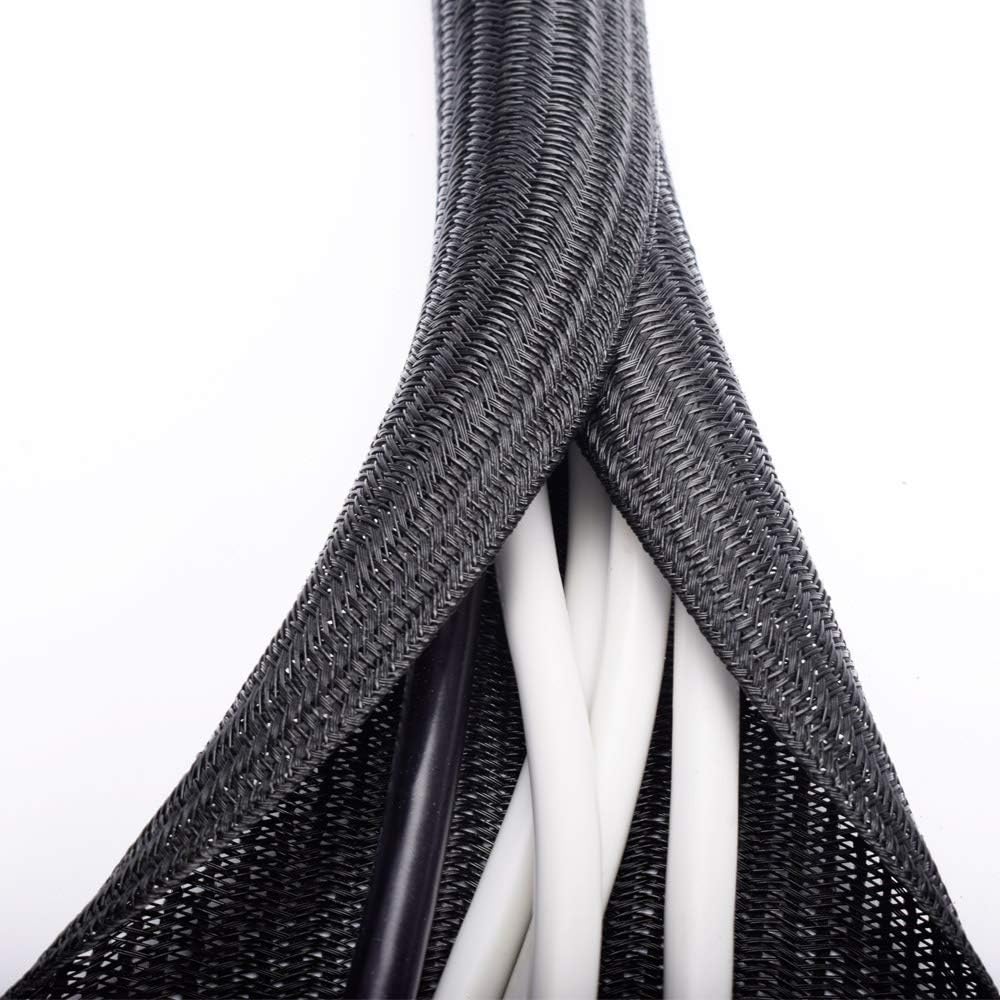 ZhiYo 6.6ft - 1.2 inch Cable Sleeve, Cord Wrap Wire Protector Tubing for Pets, PC Cable Wrap, Computer Cable Management Sleeve - Black