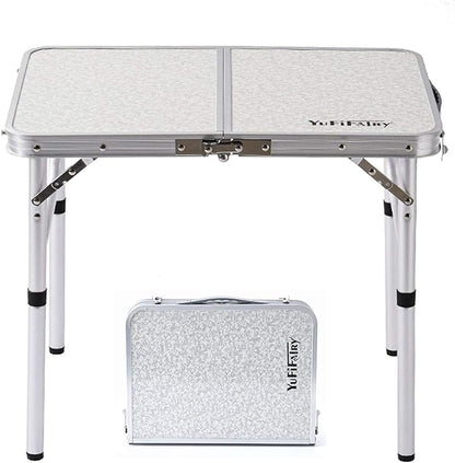 Folding Camp Table Small, 24''L x16''W with Adjustable Height Legs, Indoor Outdoor Lightweight Portable Aluminum Dining Table for Picnic Camping 2-Feet（2 Heights 10"/19"）