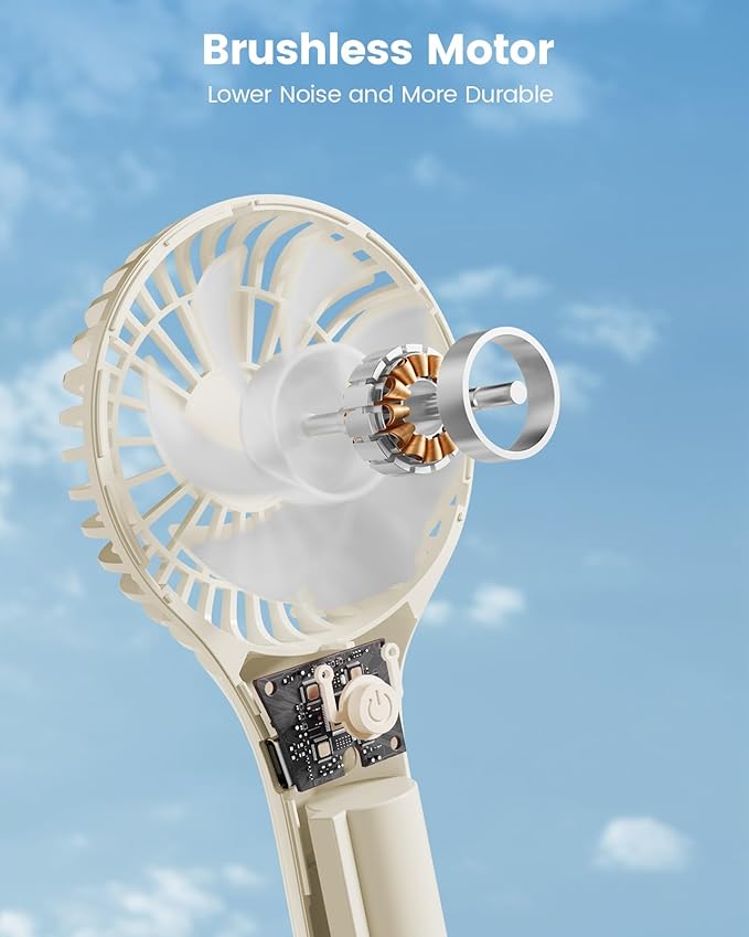 Edvision Portable Mini Fan - Powerful Personal Handheld Fan with 3 Speeds, Cute and Small, USB Rechargeable for Travel/Lash/Makeup/Outdoor/Home, Beige