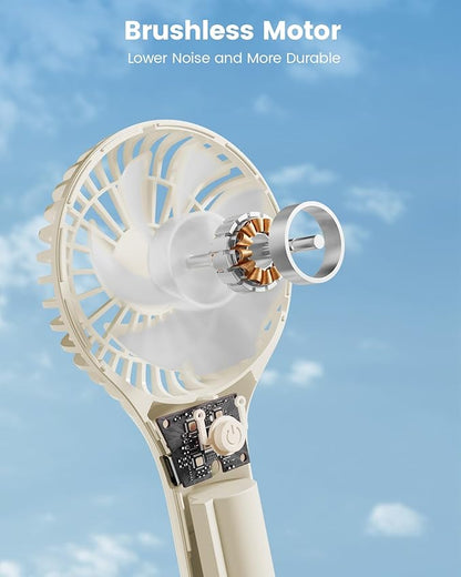 Edvision Portable Mini Fan - Powerful Personal Handheld Fan with 3 Speeds, Cute and Small, USB Rechargeable for Travel/Lash/Makeup/Outdoor/Home, Beige