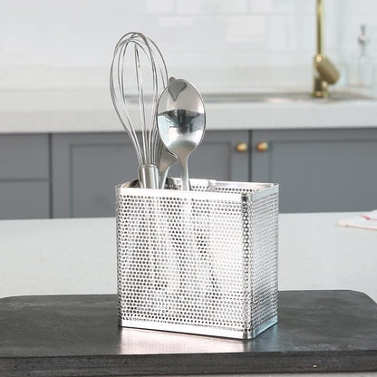 LENITH Kitchen Utensil Chopsticks Perforated Holder with Hooks - 304 Stainless Steel Storage for Organizer Dishwasher Safe (Small Rectangle)
