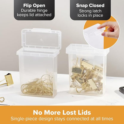 Bostitch Konnect Storage Containers with Lids, Office Organizer, Clear Plastic Box, Stackable for Crayons, Q-tips, Office Supplies, Labels, 0.5 Qt, 2 Pack