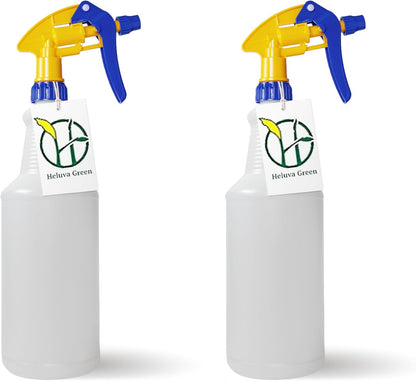 Heavy Duty 32oz Plastic Spray Bottles for Cleaning - Large Empty Industrial Bottles for Gardening Solutions, Vinegar, Chemicals, Professional Cleaners - Adjustable Sprayer Nozzle - Blue/Yellow 2 Pack