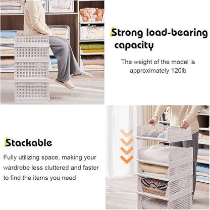 yazi 4XL Stackable Plastic Storage Basket, 4 Packs closet storage bins for clothes sweater organizer for closet Folding closet organizers