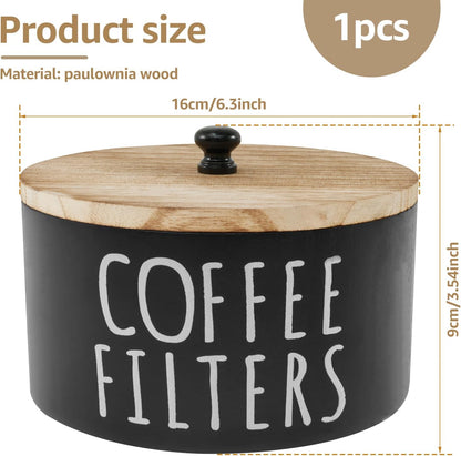 Wooden Coffee Filter Holder & Storage Organizer - Large Capacity Rustic Coffee Filter Dispenser with Bamboo Lid, Multipurpose Coffee Pod & Filter Basket for Bar Counter, Kitchen, or Coffee Bar Decor