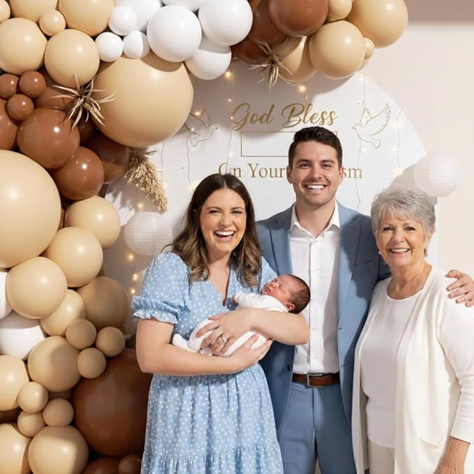 Neutral Balloon Garland Arch Kit 166Pcs, Boho Brown White Nude Balloon Arch, Different Sizes Brown Balloon for Woodland Birthday Teddy Bear Baby Shower Wedding Neutral Party Decoration