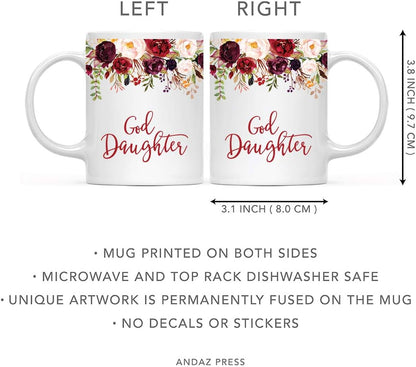 Andaz Press 11oz. Mother's Day Ceramic Coffee Tea Mug Gift, Fall Autumn Marsala Burgundy Flowers Roses Florals, God Daughter, 1-Pack, Includes Gift Box, Birthday Christmas Gift Ideas