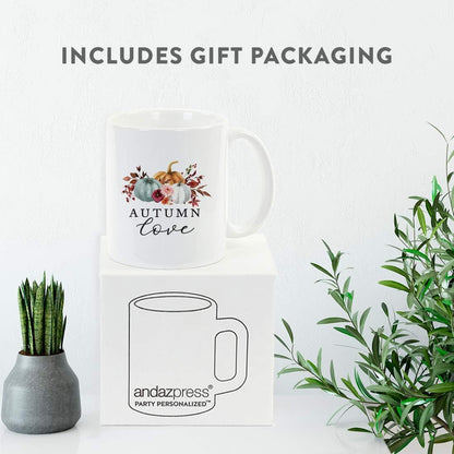 Andaz Press Fall Burgundy Marsala 11oz. Ceramic Coffee Tea Mug, Autumn Love, 1-Pack, Pumpkin Floral Leaves Graphic, Birthday, Friend, Family