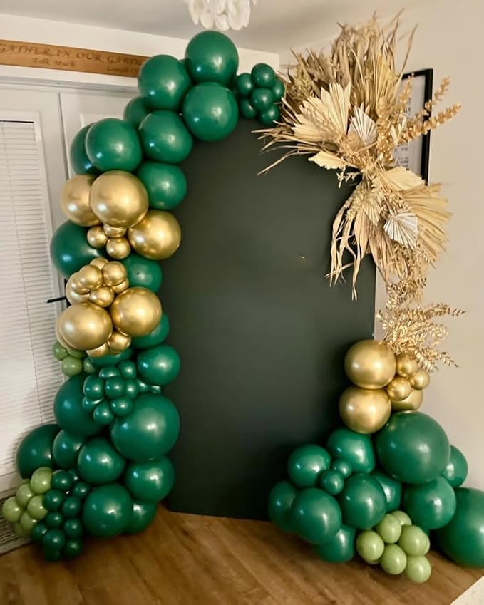 Green and Gold Balloons,60Pcs Dark Green Balloons,12in Gold and Green Latex Balloon for Birthday Graduation St. Patrick's Day Jungle Party Decorations
