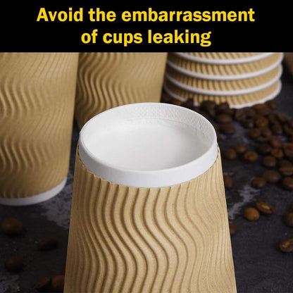Disposable Paper Coffee Cups with Lids, 100 pack 12 oz Ripple Wall Insulated To Go Coffee Cups for Hot/Cold Beverage