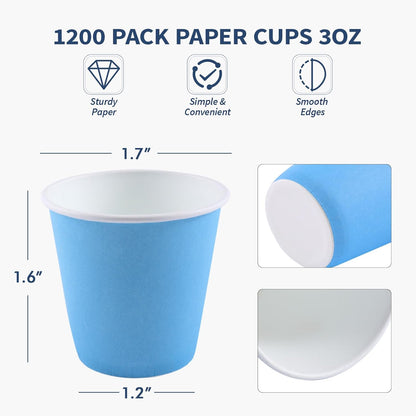 3oz Disposable Paper Cups 1200Pack, Small Bathroom Cups Bulk, Small Blue Paper Mouthwash Tumblers Perfect for Bathroom, Party, Picnic