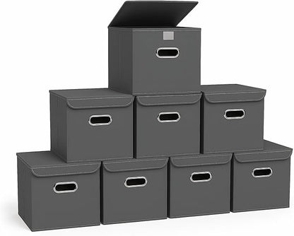 Closet Organizers Fabric Storage Bins With Lids Collapsible Cube Storage Organizer Basket With Handles,Storage Boxes for Clothes Storage,Office,Laundry,Shelves,8 Pack,（Grey）