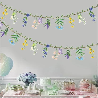 Colorful Flower Banner Ready to Use Double- Sided Reusable Waterproof Wildflower Garland for Wildflower Garden Party Birthday Wedding Baby Shower Supplies Wall Decorations 2 PCS