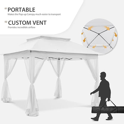 COOS BAY 11x11 Pop Up Gazebo with Mesh Netting, Instant Outdoor Canopy Tent, Water Resistant Shelter with UPF 50+ UV Protection, 121 Sq Ft Coverage, White
