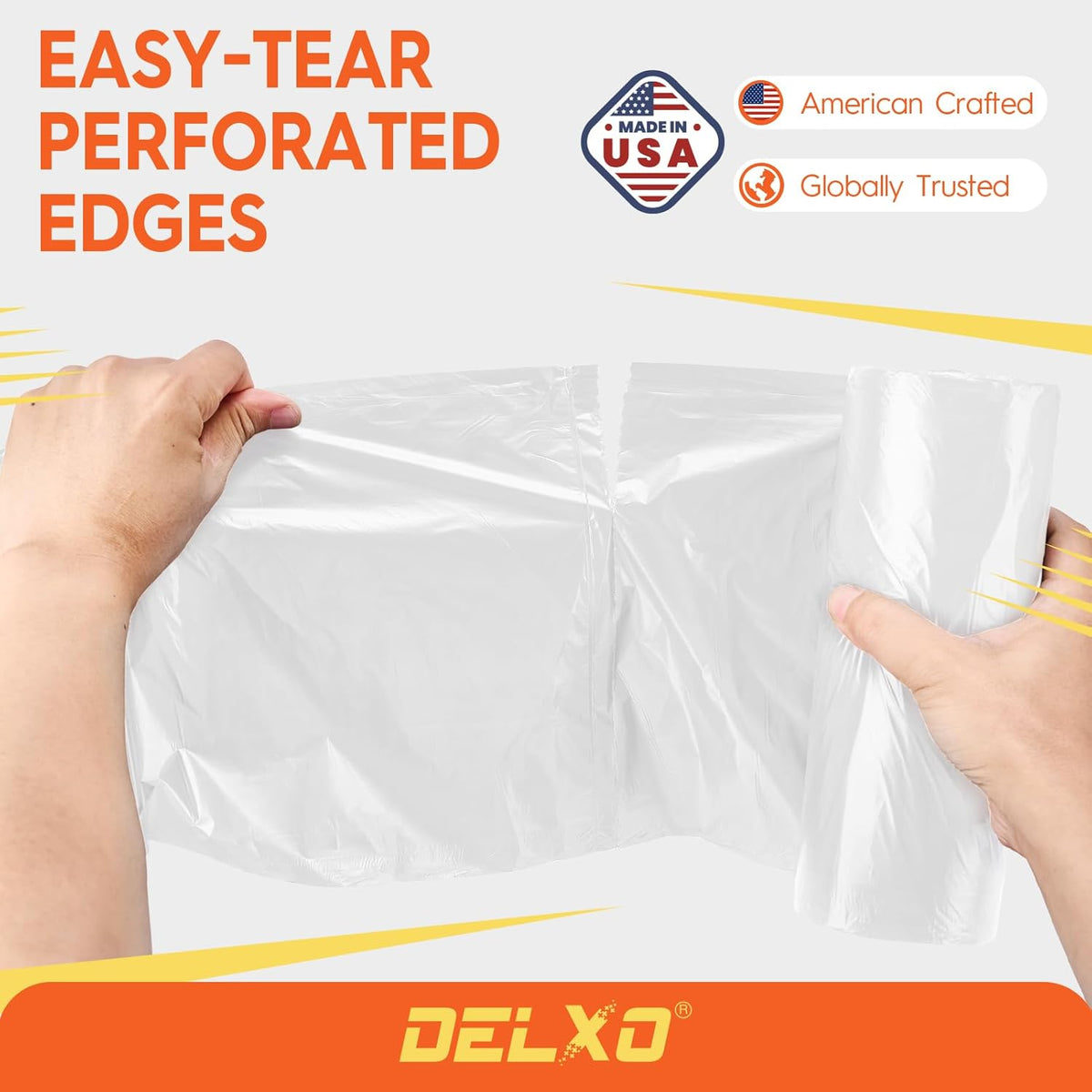DELXO 30-33 Gallon Trash Bags, 250 Count Heavy Duty Large Clear Garbage Bags, Thick Durable and Puncture-Resistant Plastic Bags for Kitchens, Yards & Offices, Made in USA