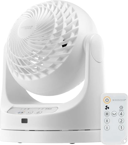 IRIS USA WOOZOO Desk Fan with Remote, Oscillating Air Circulator, 3 Speeds, 46ft Max Air Distance, 112° Adjustable Vertical Tilt, 23db Quiet Motor, Small Fan for Bedroom, Office, Dorm, White