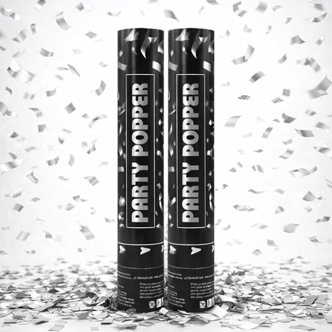 Confetti Poppers Silver Confetti Cannon 2 Pack Silver Foil Confetti 12 Inch Party Poppers for Wedding Birthday Graduation New Year’s Eve Party Decorations & Photo Props