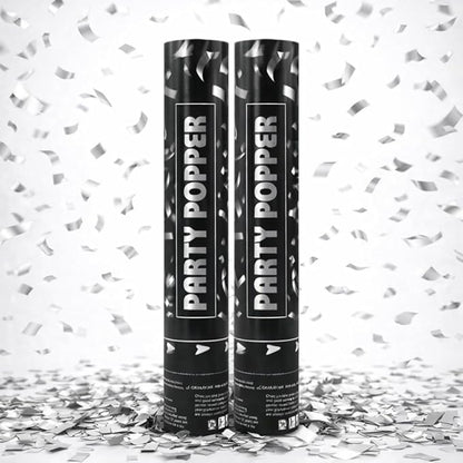 Confetti Poppers Silver Confetti Cannon 2 Pack Silver Foil Confetti 12 Inch Party Poppers for Wedding Birthday Graduation New Year’s Eve Party Decorations & Photo Props