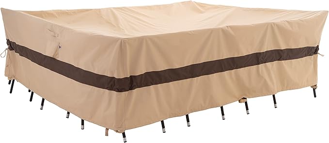 WJ-X3 Large Beige & Coffee Patio Furniture Cover, 108W x 84D x 31H Inches - Waterproof, UV & Wind-Resistant, Anti-Fade - Perfect for Outdoor Table & Chair Sets