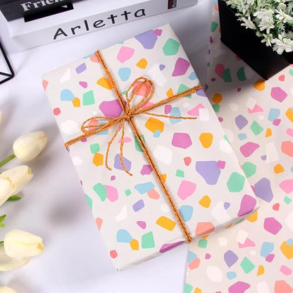 Pink Gift Wrapping Paper, Birthday Wrapping Paper for Girl w/Gift Tags, Rainbow Polka Dots Heart Gift Wraps for Birthday, Valentines Day, Christmas, Wedding, Baby Shower, 4 Sheets 27.5x19.6inch