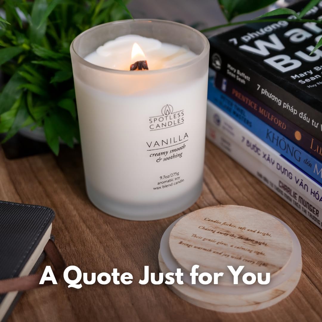 Vanilla Candle - 9.7 oz /275g Vanilla Scented Candle in Cream Frosted Glass Jar with Wooden Lid and Wooden Crackling Wick in a Luxurious Gift Box - Creamy, Smooth and Soothing