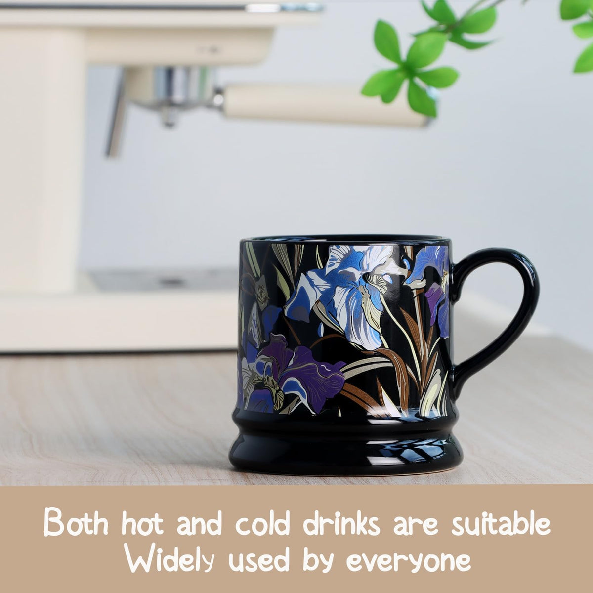 Ceramic Coffee Cappuccino Mug, 13 oz Classical Flower Mugs Vintage Floral Cups Aesthetic Mug Tea Cup, Perfect for Tea, Cocoa, Latte - Gifts for Women Men Dad Mom (Black)