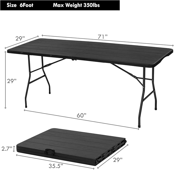 6Ft Folding Table,Lightweight Outdoor Folding Table,Perfect for Camping Picnics Durable Foldable Table with Easy Setup Ideal Portable Table for Indoor & Outdoor Use