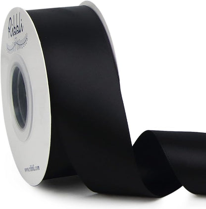 Ribbli Black Double Faced Satin Ribbon,1-1/2” x Continuous 25 Yards,Use for Bows Bouquet,Gift Wrapping,Wedding,Floral Arrangement