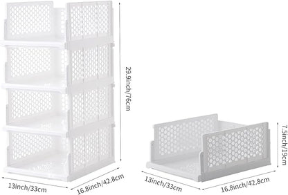 Pull-out Plastic Storage Basket,Stackable Closet Organizers Drawer Anti-Tipping, Reinforced Stable Shelf Container for Bathroom Laundry Room Storage, Space-Saving Clothes Storage (white, Large-4pcs)