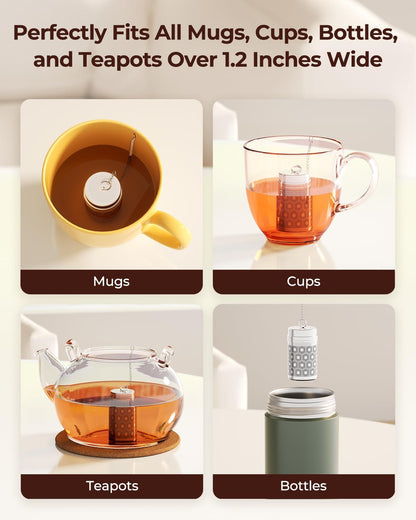 2 Pack Reinmoson Mini Stainless Steel Tea Strainer for Loose Tea 1.2”x2.2” | Extra Fine Mesh Tea Infuser for Loose Leaf Tea Steeper, Updated Slim Threaded Lid Tea Ball for Cup Mug Teapot Bottle Kettle