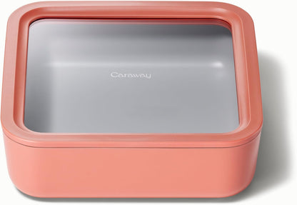 Caraway Glass Food Storage, 10 Cup Glass Container - Ceramic Coated Food Container - Non Stick Lunch Box Container with Glass Lids. Dishwasher, Oven