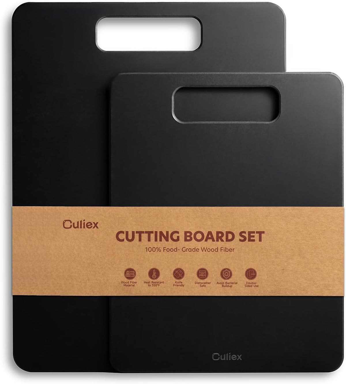 Cutting Boards for Kitchen [Set of 2], Wood Fiber Composite Cutting Board, Dishwasher Safe, Non Slip Non Toxic Chopping Board for Meat Vegetables Fruit Cheese - Black