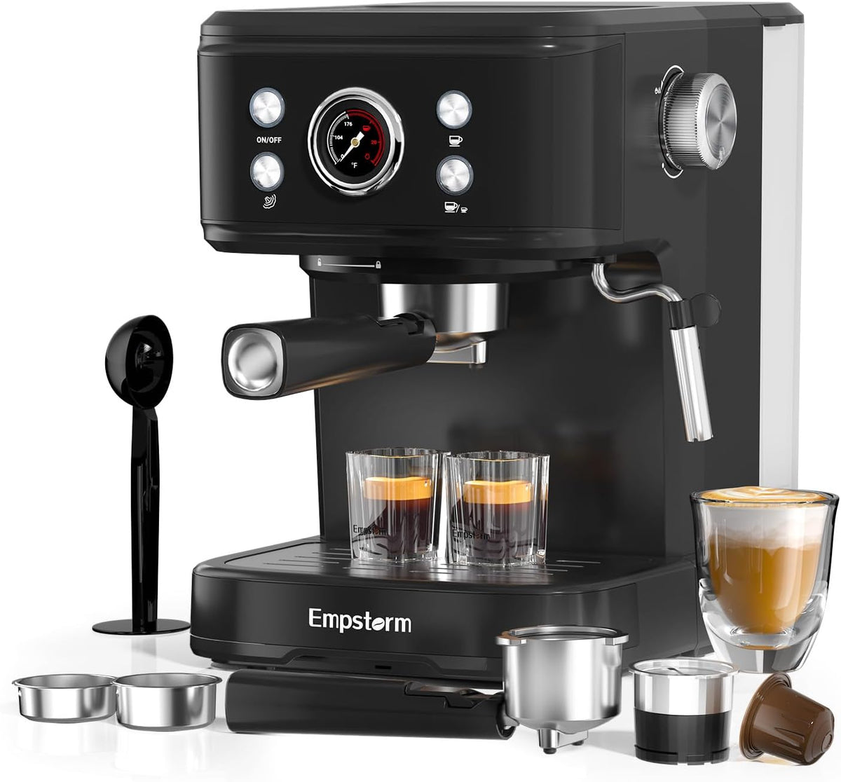 2in1 20 Bar Espresso Machine with Milk Frother, Coffee Latte Cappuccino Maker for Home, Coffee Machine Suitable for Coffee Powder/Capsules