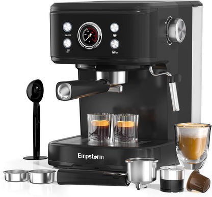 2in1 20 Bar Espresso Machine with Milk Frother, Coffee Latte Cappuccino Maker for Home, Coffee Machine Suitable for Coffee Powder/Capsules