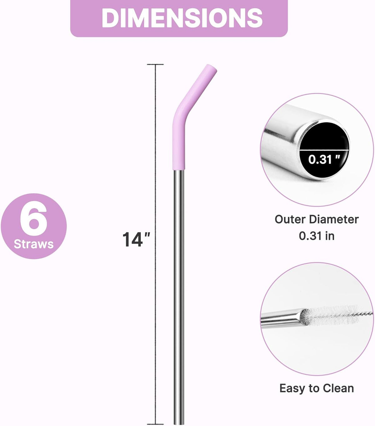 Metal Straws Reusable for 40 oz Simple Modern/Stanley Cup, 6Pcs Stainless Steel Drinking Straight Straw with Silicone Tips for 40 oz Tumbler,BPA Free