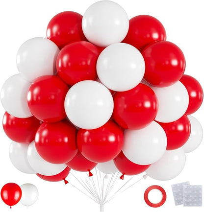 60pcs Red and White Balloons Kit, 12 Inch White Red Party Latex Balloons for Birthday, Graduation, 4th of July, Sports Party & Patriotic Party Decorations