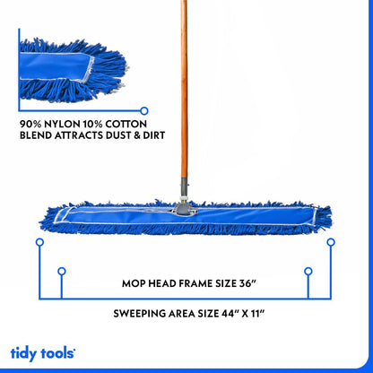36 Inch Blue Commercial Dust Mop & Floor Sweeper – Wood Handle Floor Mop for Tile, Hardwood & Concrete