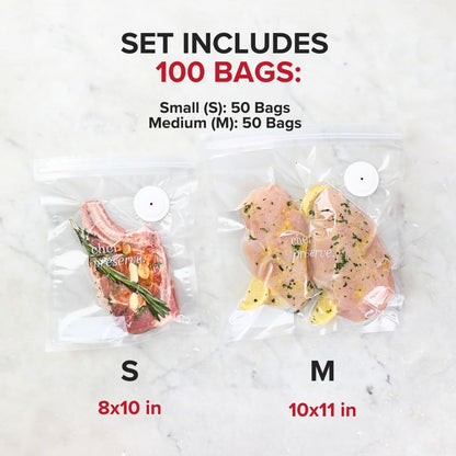 Chef Preserve Reusable Vacuum Sealer Bags for Food – 100 BPA-Free Food Storage Bags, Freezer, Microwave – Odor-Resistant, Leak-Proof – Compatible with Chef Preserve Vacuum Sealers