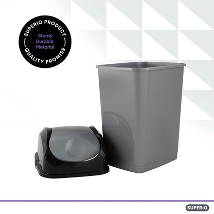 Superio Office Trash Can with Lid 9 Gallon Kitchen Garbage Can Bedroom Waste Basket 37 Qt. Swing Top Trashcan Plastic Durable Waste and Recycle Bin (2, Grey/Black)