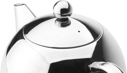 Santhee Double Walled Teapot, 1.0-Liter Stainless Steel Glossy Finish with Glossy Accents